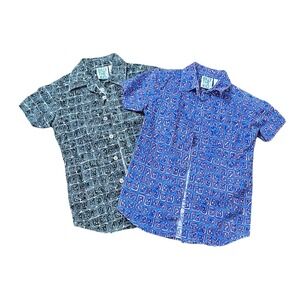 Billy the Kid Button Down Shirt Kids Size 5 Blue Black Geometric Tribal Set of 2